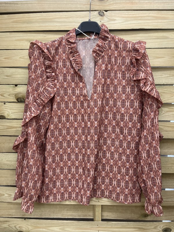 Camisa cenefa con volante en mangas