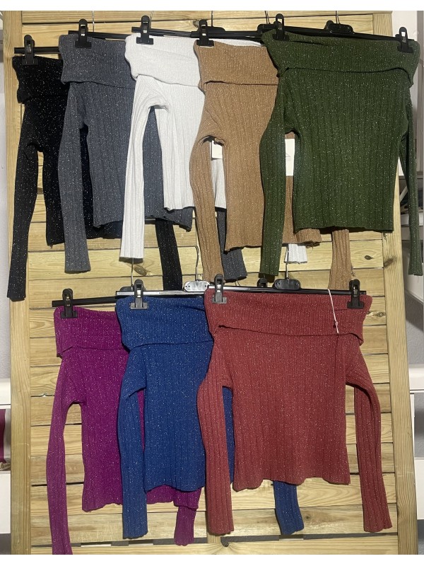 Jersey maxi escote de canalé con brillito