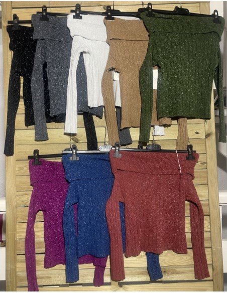 Jersey maxi escote de canalé con brillito