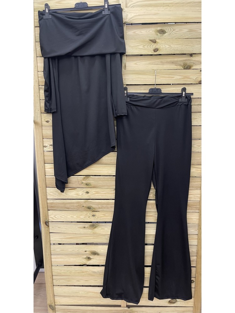 Conjunto de lycra de top asimetrico maxi cuello y pantalon de campana