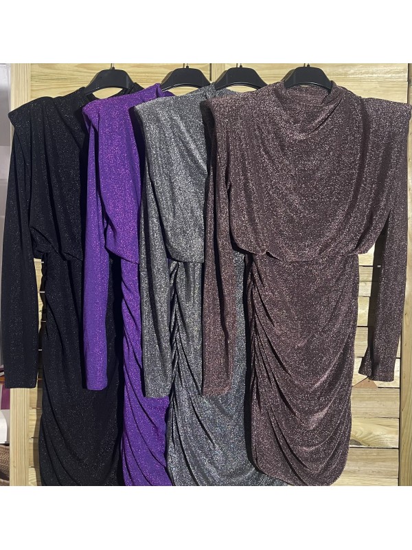 Vestido brillito maxi hombreras con corte en cintura