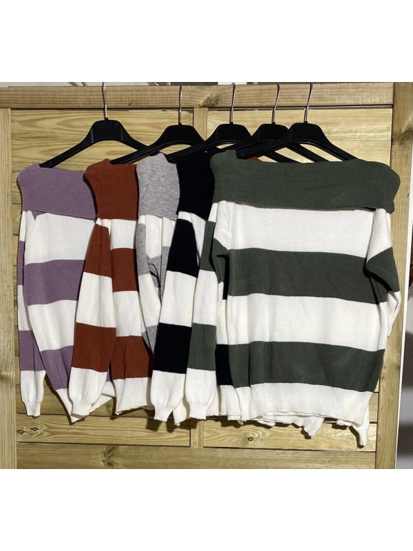 Jersey de rayas con hombros descubiertos 2