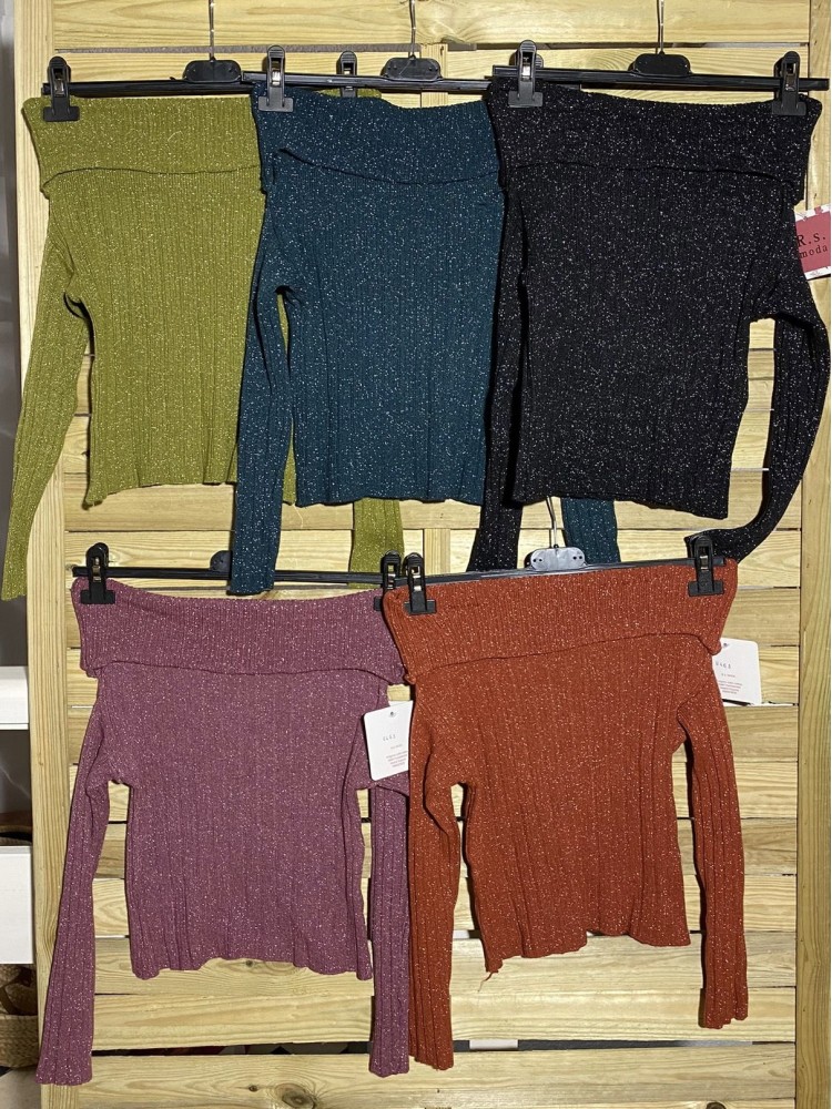 Jersey maxi escote de canalé con brillito