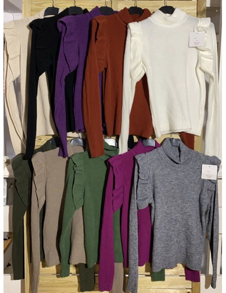 Jersey con cuello y volantito en hombros