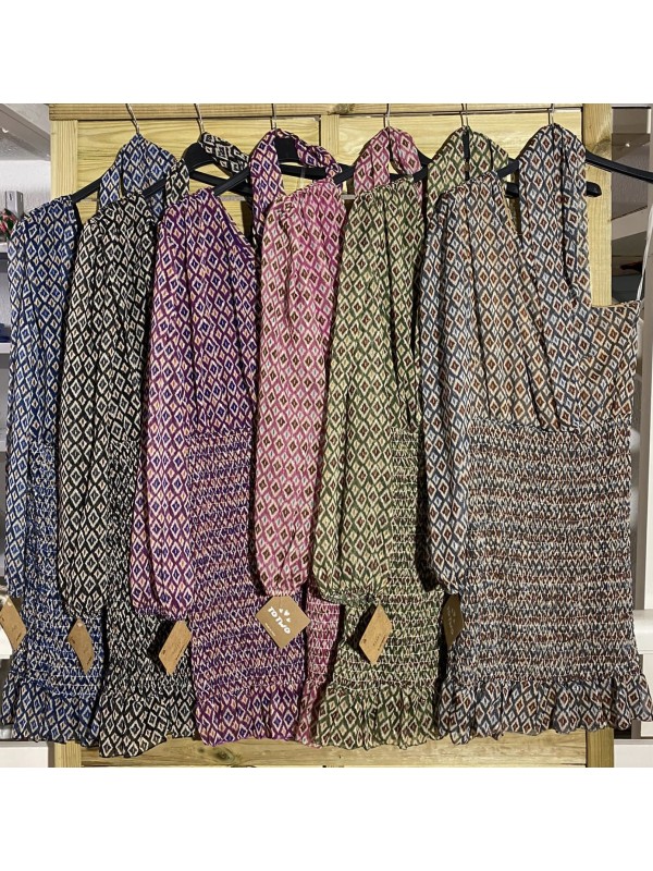 Vestido mini asimétrico con lazo rombos