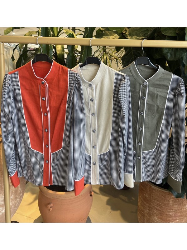 Camisa vichy con parte delantera lisa