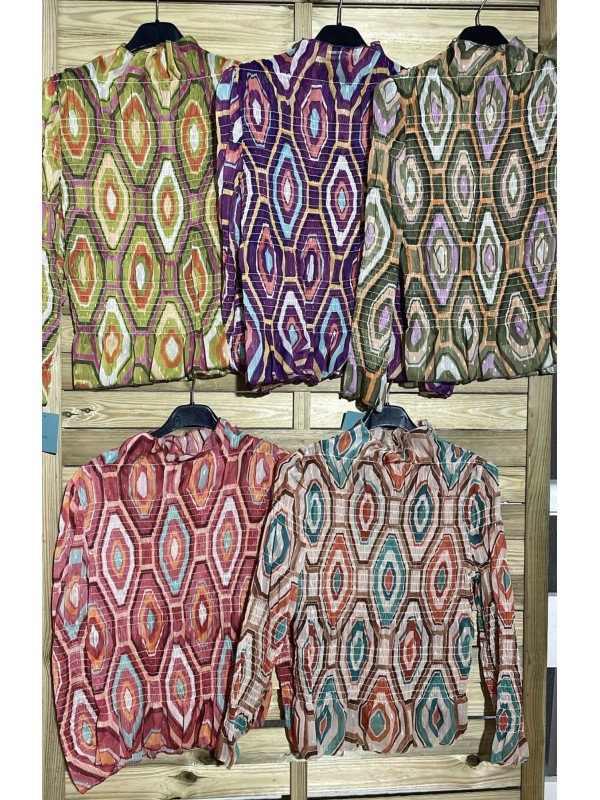 Camisa fruncida maxi rombos con brillito