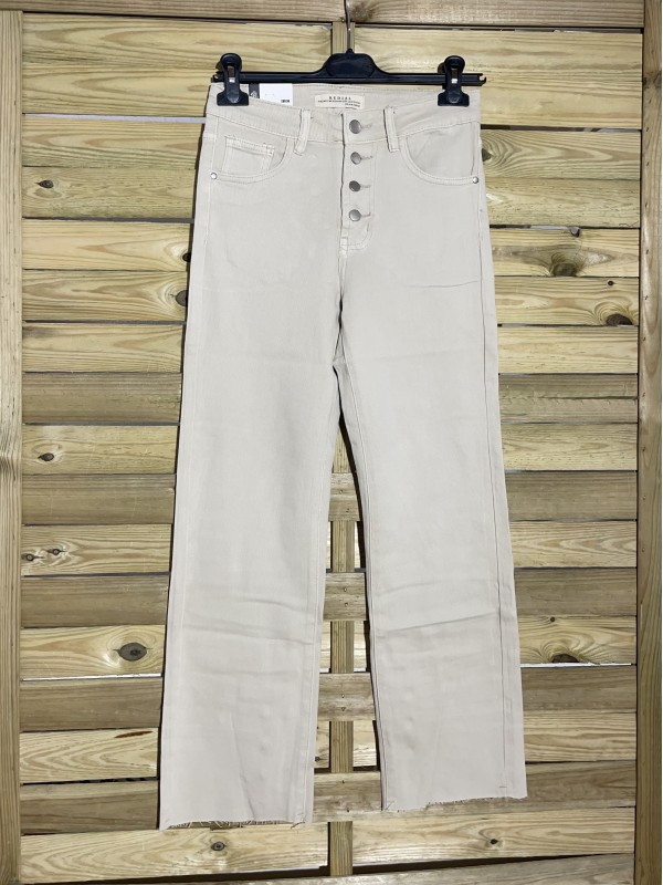 Jeans beige desflecado con botones 2