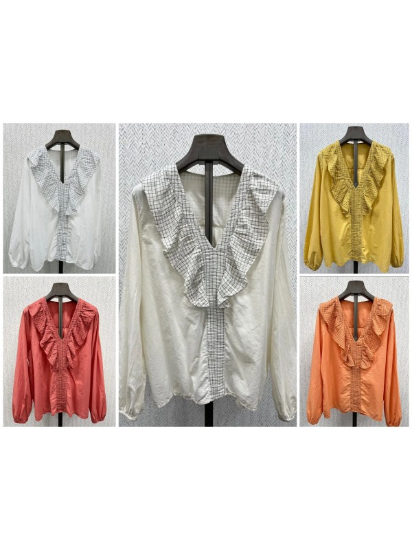 Camisa volante delantero de cuadros