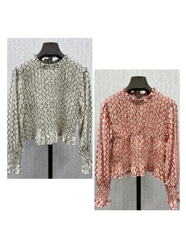 Camisa fruncida estampado zig zag vertical