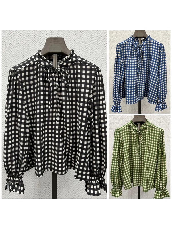 Camisa Vichy con lazo en cuello