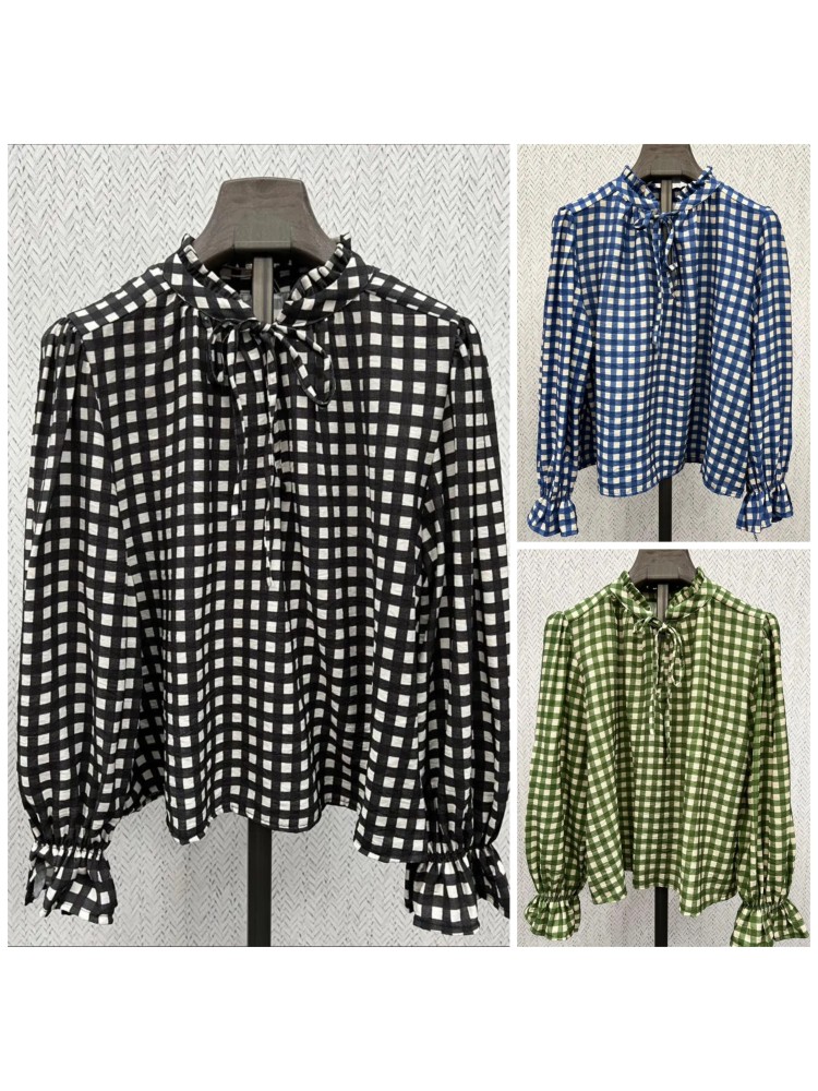 Camisa Vichy con lazo en cuello