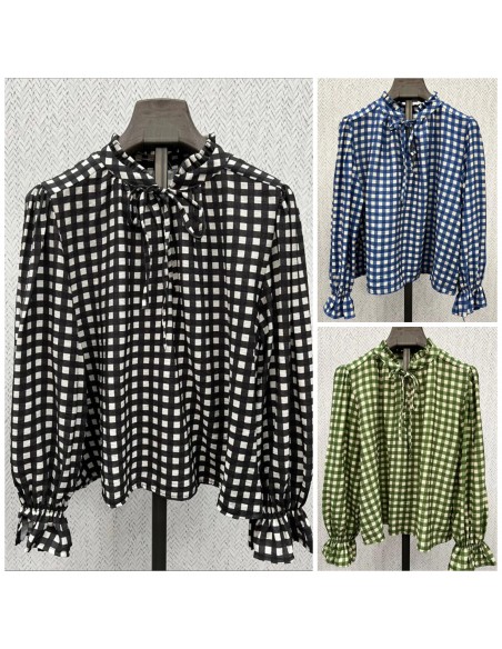 Camisa Vichy con lazo en cuello