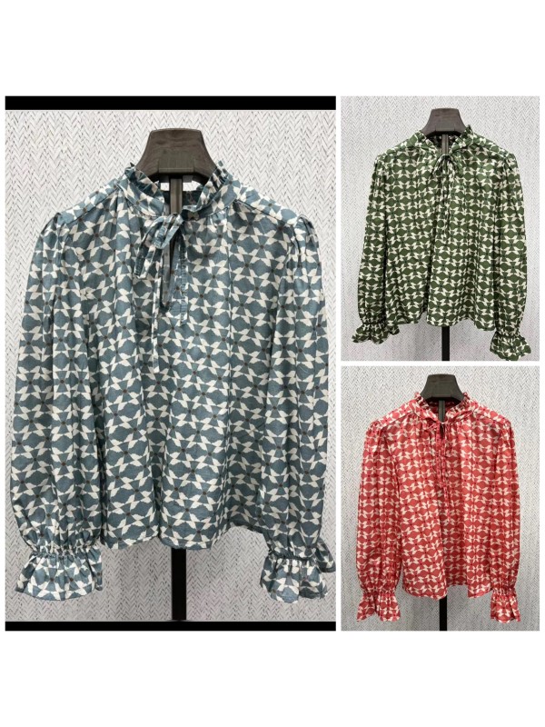 Camisa estampada con lazo en cuello