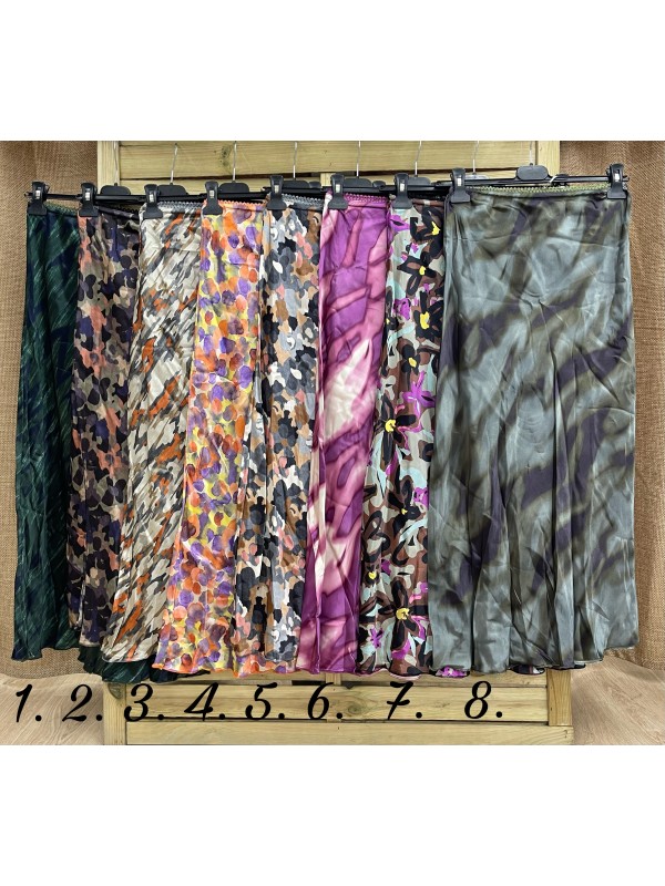 Falda midi estampada de satén