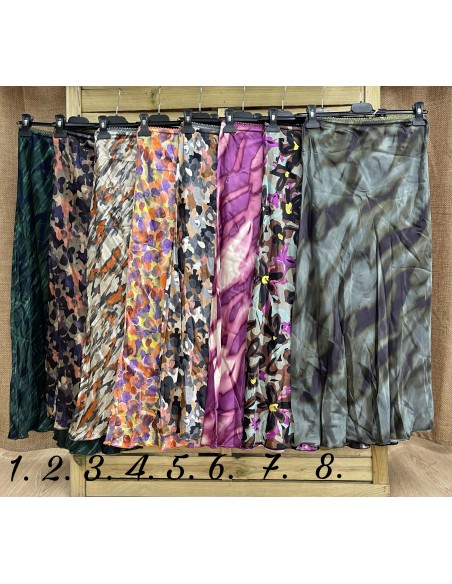 Falda midi estampada de satén