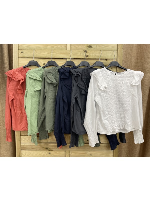 Camisa Fruncido Delantero Con Doble Volante