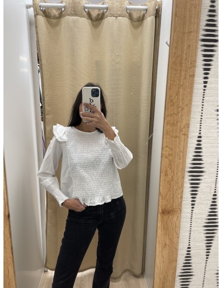 Camisa Fruncido Delantero Con Doble Volante