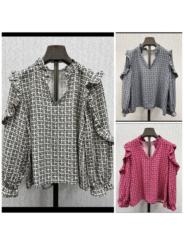 Camisa estampado geométrico con volante en brazos