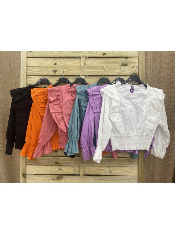 Camisa doble volante con cintura fruncida