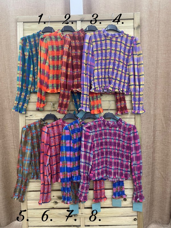 Camisa fruncida cuadros multicolor