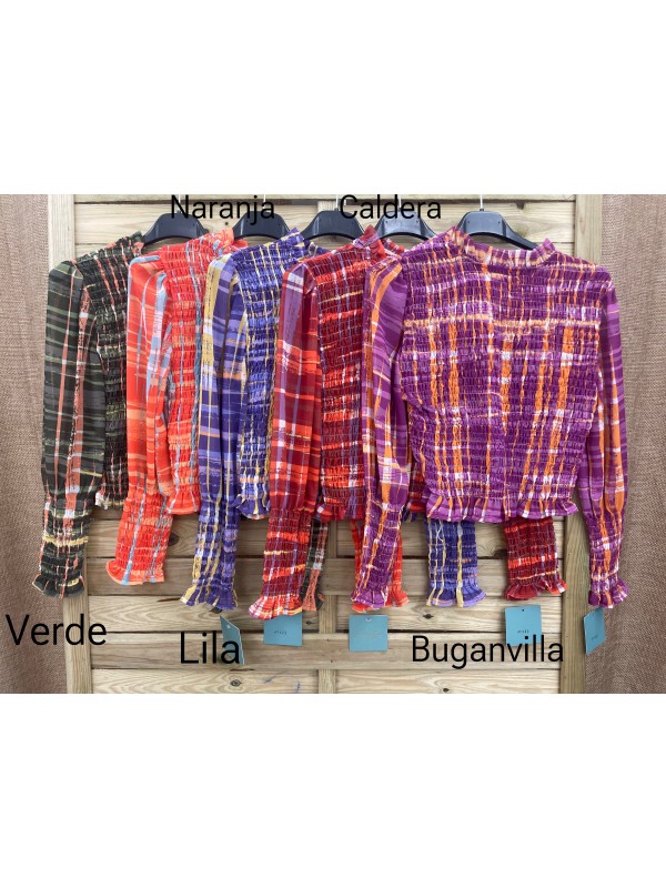 Camisa fruncida rayas tricolor