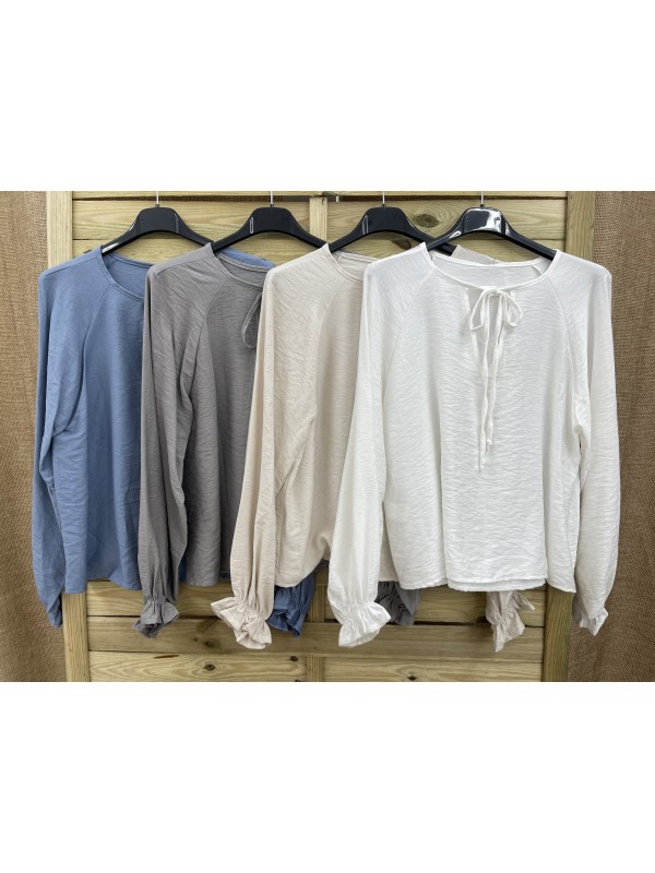 Camisa lisa con abertura y lazo