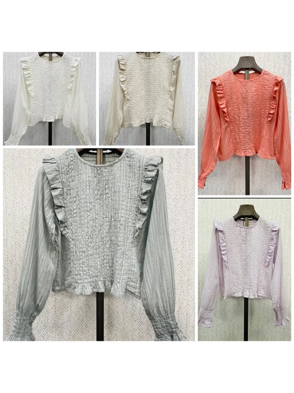 Camisa rayas con frunce y doble volante