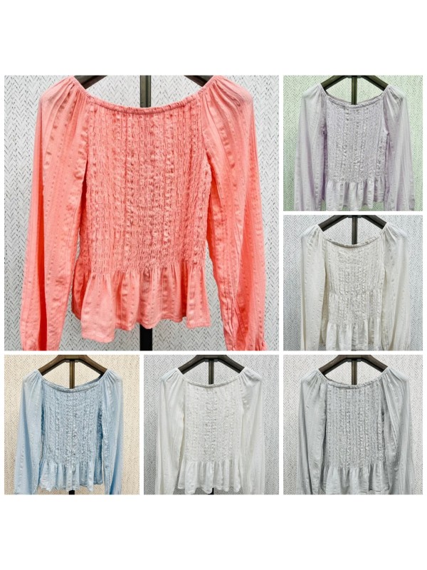 Camisa rayas fruncida con elástico en hombros