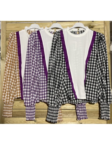 Camisa vichy con vivo buganvilla