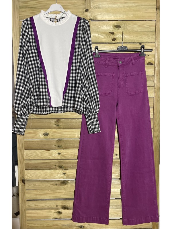 Camisa vichy con vivo buganvilla 2