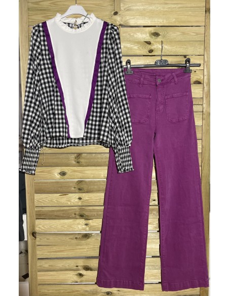 Camisa vichy con vivo buganvilla