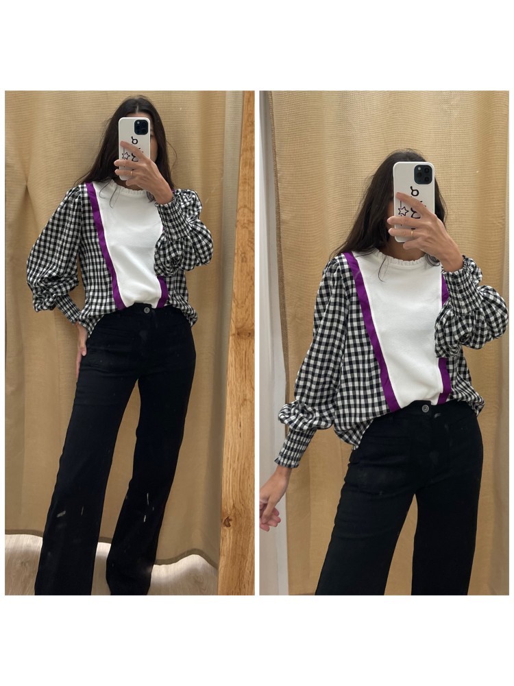 Camisa vichy con vivo buganvilla