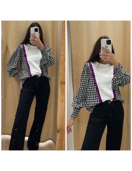 Camisa vichy con vivo buganvilla