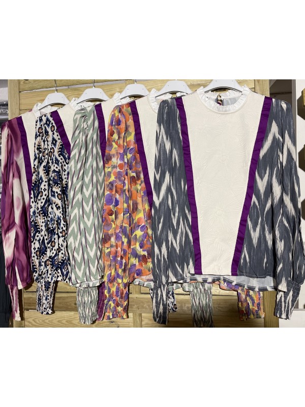 Camisa estampada con vivo en delantero buganvilla