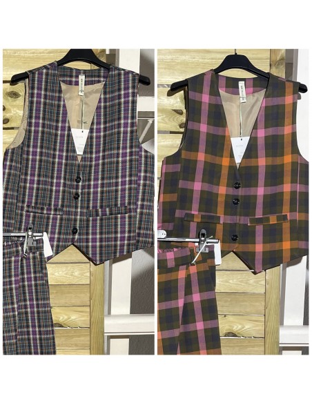 Chaleco de cuadros con falsos bolsillos