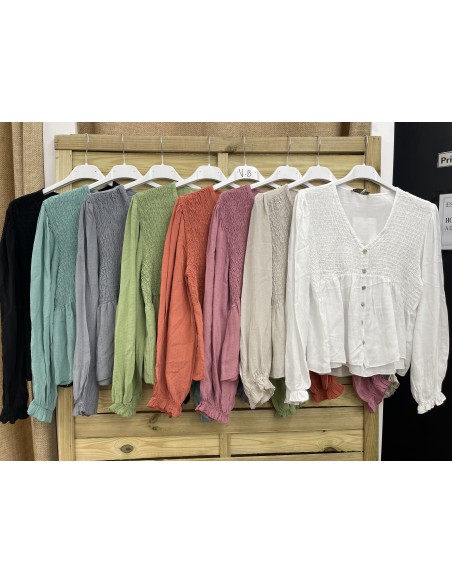 Camisa pecho fruncido y botones delanteros