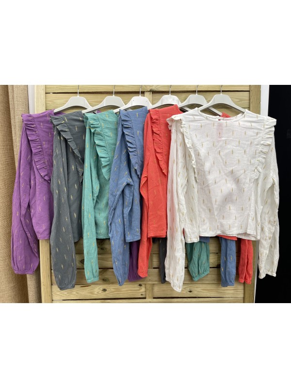 Camisa pintas doradas con doble volante