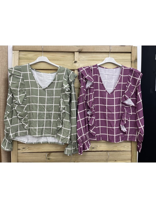 Camisa cuadros de pico con volantitos