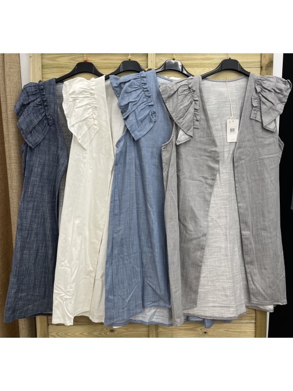 Chaleco vaquero midi con volante en hombros