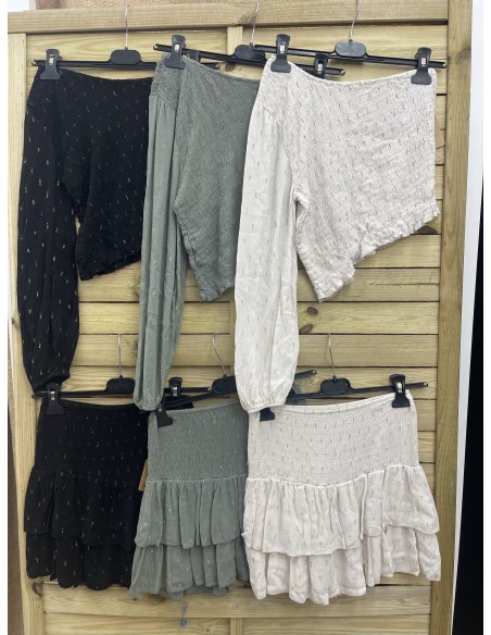 Camisa asimetrica fruncida con pintas doradas