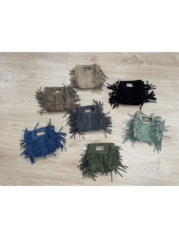 Bolso flecos mini de serraje con cadena