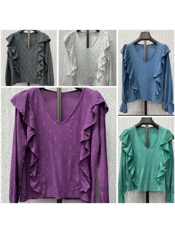 Camisa de pico pintas doradas con volantitos