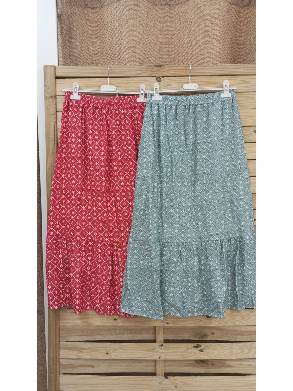 falda larga con volante estampado flores