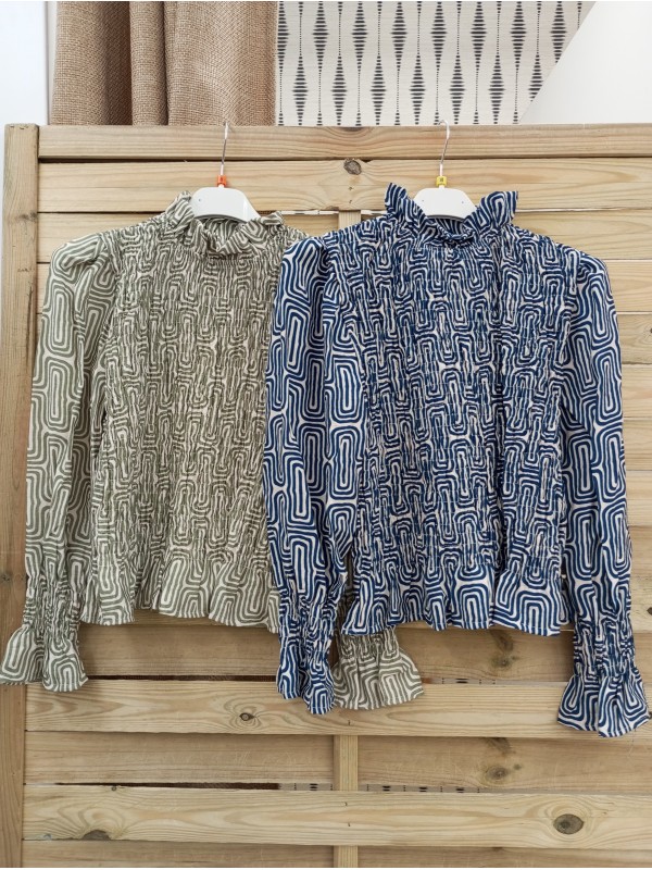 camisa fruncida estampado laberinto