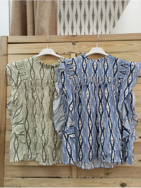 camisa sisa con estampado ikat