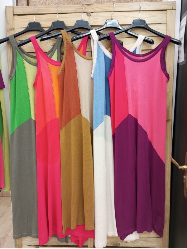 Vestido midi de sisa tricolor