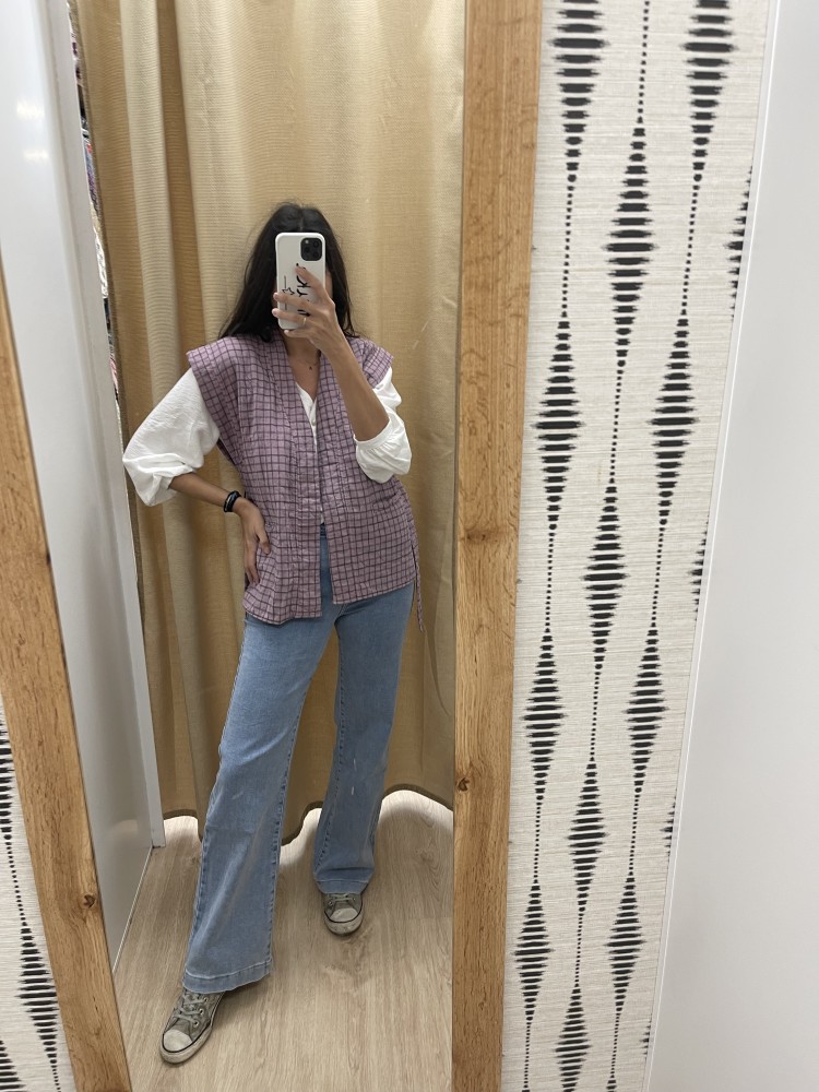 chaleco cuadritos con cinturon