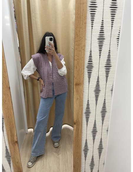 chaleco cuadritos con cinturon