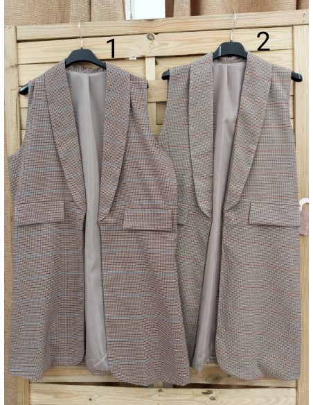 Chaleco largo cuadritos con solapa